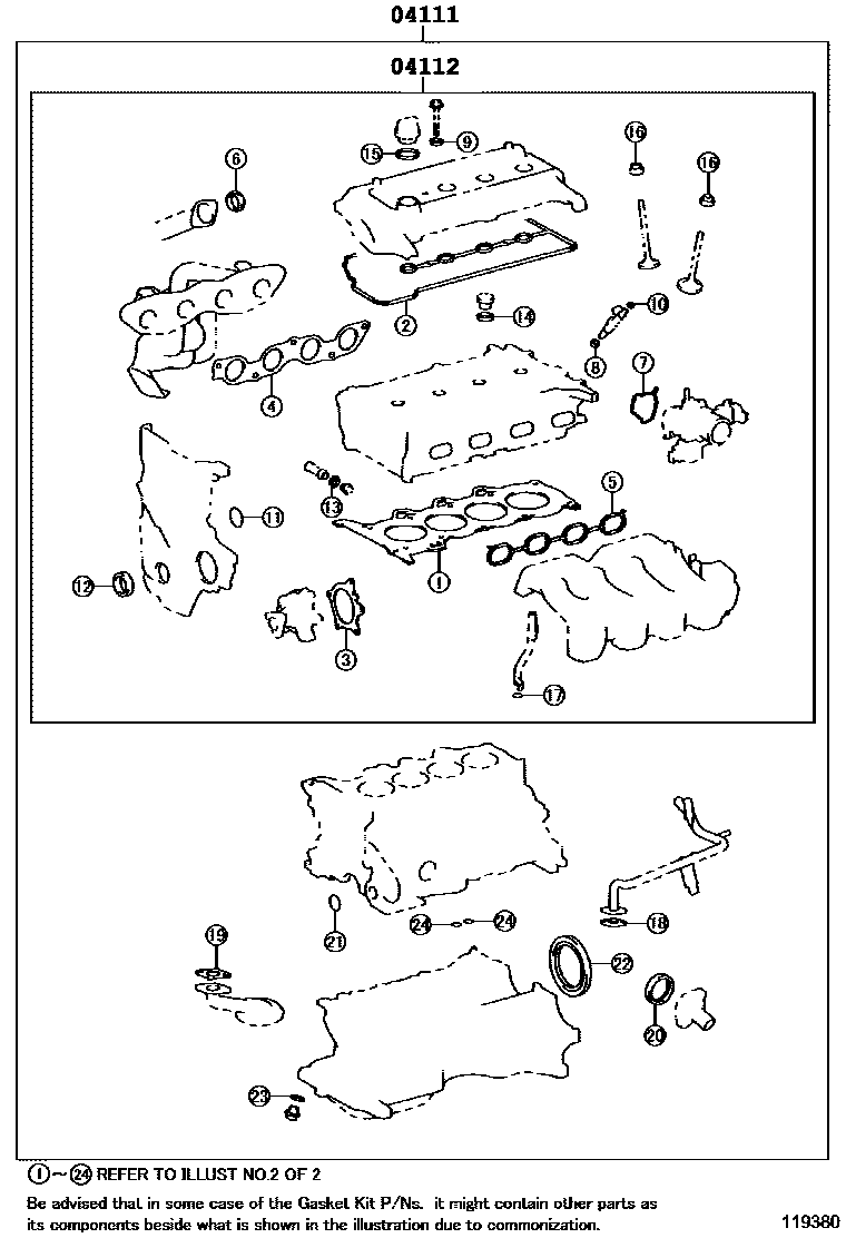 Toyota YARIS Engine Overhaul Gasket Kit EPC diagram — 119380