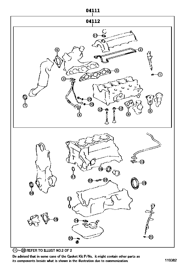 Toyota YARIS Engine Overhaul Gasket Kit EPC diagram — 119382