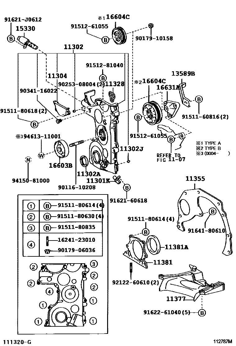 Toyota YARIS Timing Gear Cover & Rear End Plate EPC diagram — 112787M