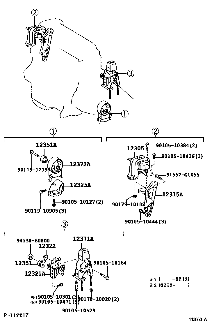 Toyota YARIS Engine Mounting EPC diagram — 113050A