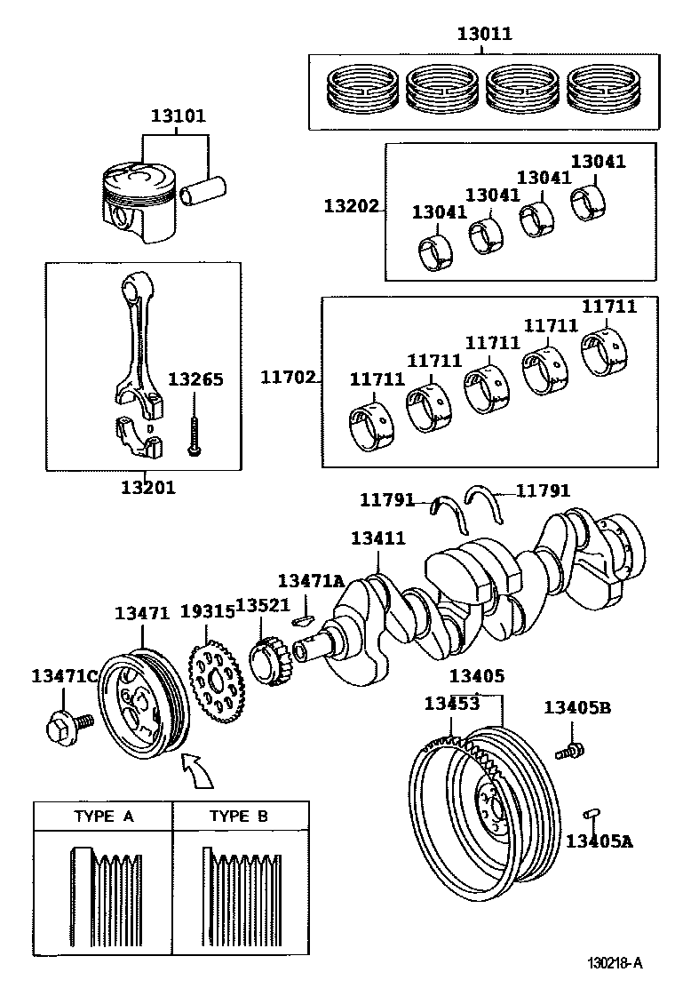 Toyota YARIS Crankshaft & Piston EPC diagram — 130218A