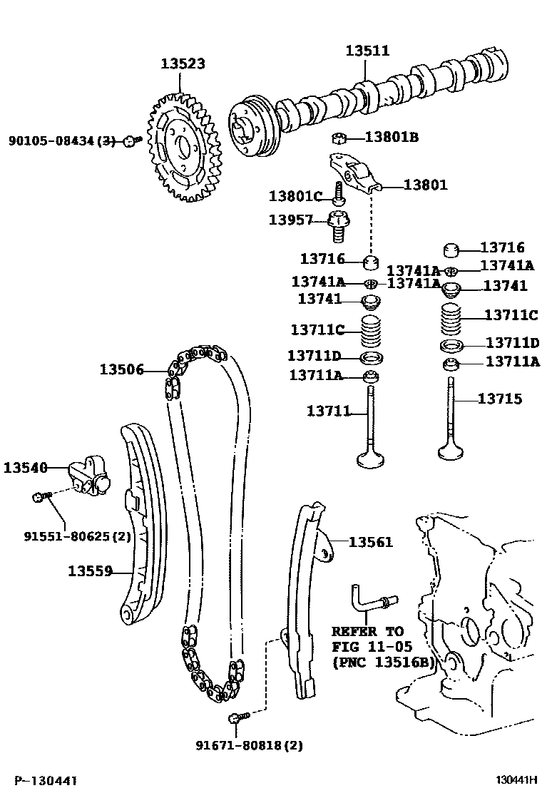 Toyota YARIS Camshaft & Valve EPC diagram — 130441H