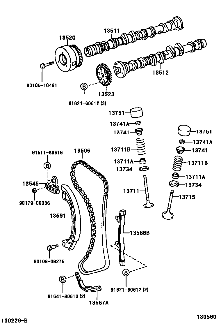 Toyota YARIS Camshaft & Valve EPC diagram — 130560