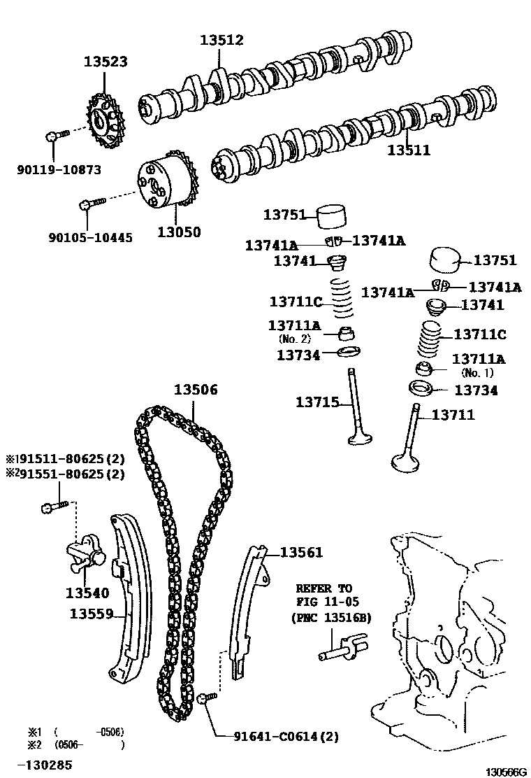 Toyota YARIS Camshaft & Valve EPC diagram — 130566G