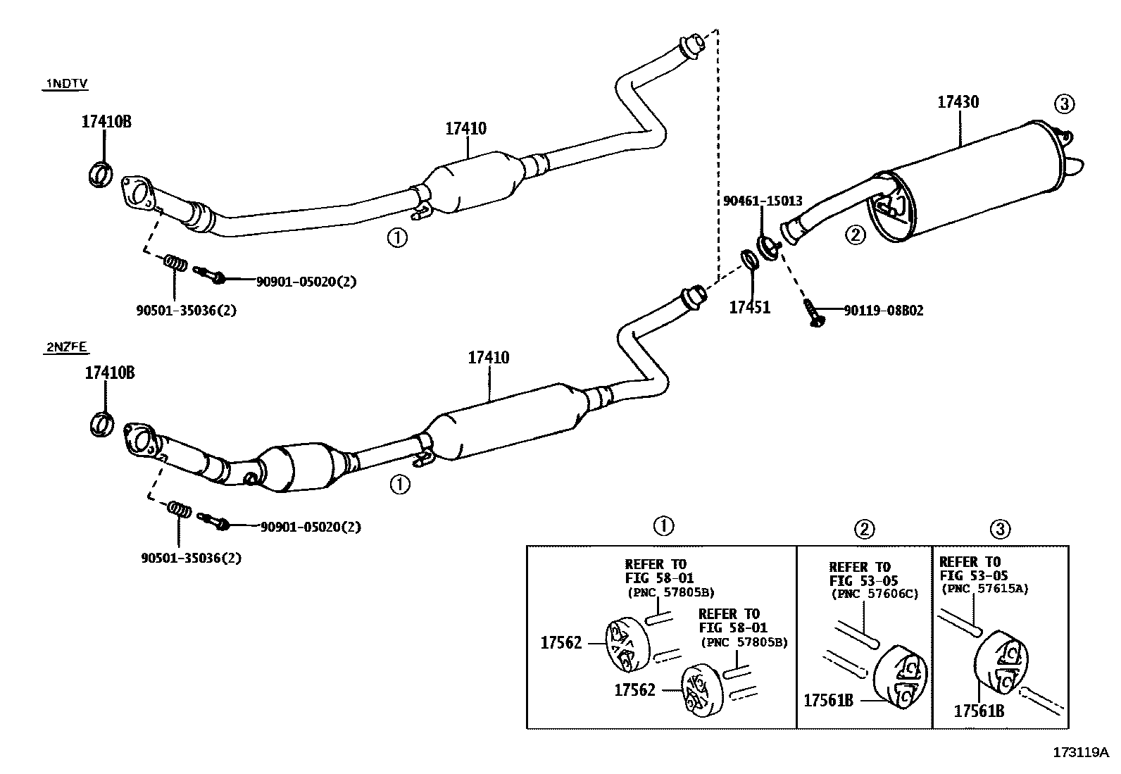 Toyota YARIS Exhaust Pipe EPC diagram — 173119A
