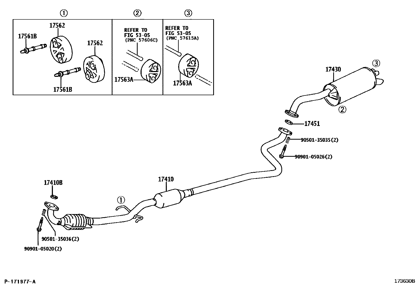 Toyota YARIS Exhaust Pipe EPC diagram — 173630B