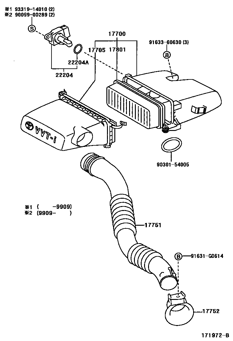 Toyota YARIS Air Cleaner EPC diagram — 171972B