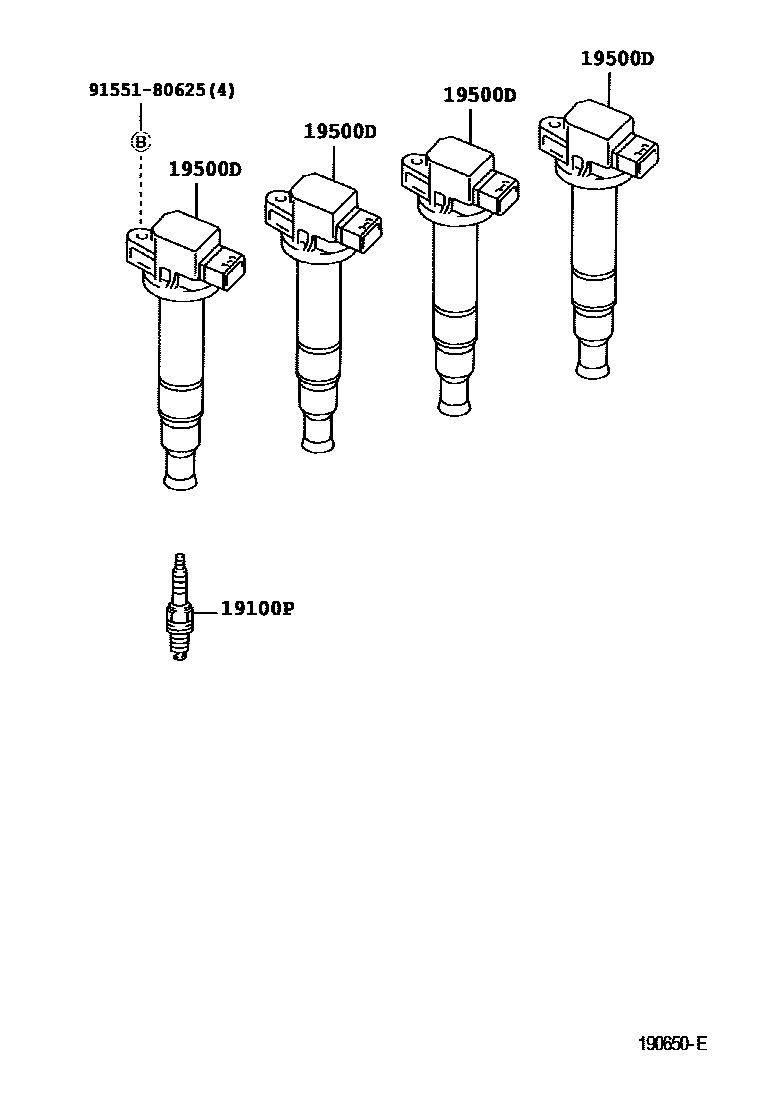 Toyota YARIS 点火线圈和火花塞 EPC diagram — 190650E