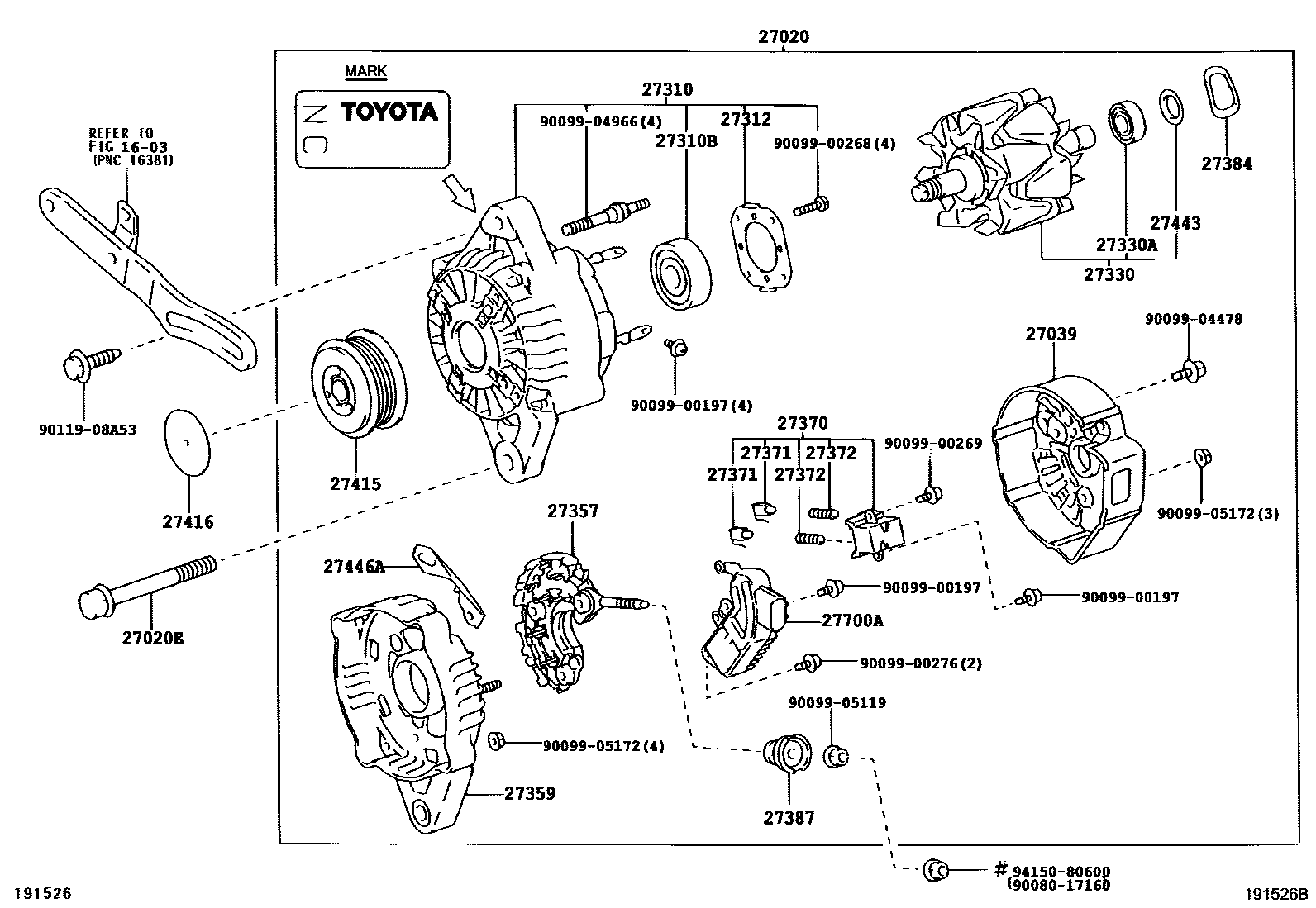 Toyota YARIS Alternator EPC diagram — 191526B
