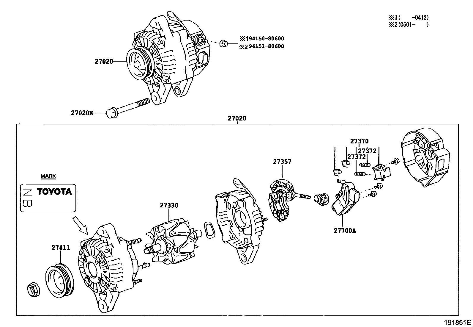 Toyota YARIS Alternator EPC diagram — 191851E