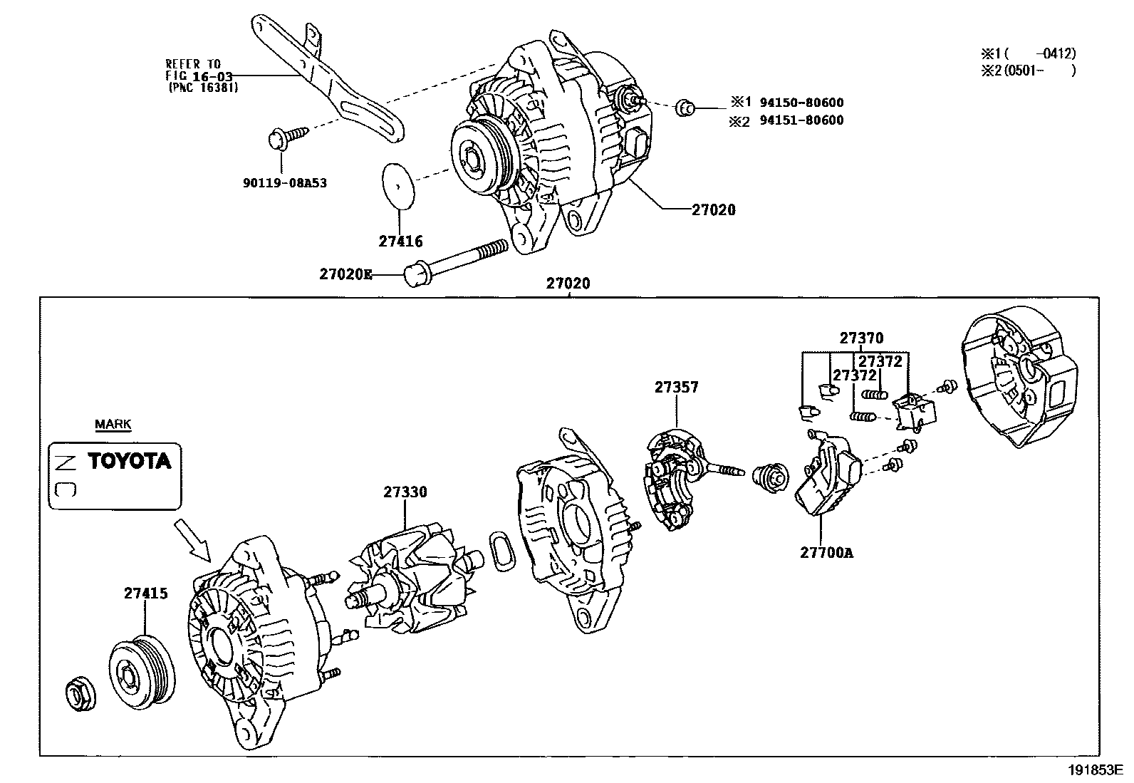 Toyota YARIS Alternator EPC diagram — 191853E