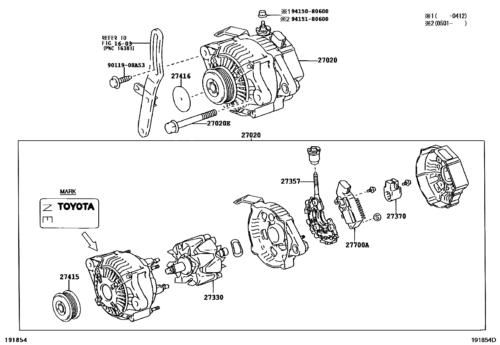 Toyota YARIS Alternator EPC diagram — 191854D