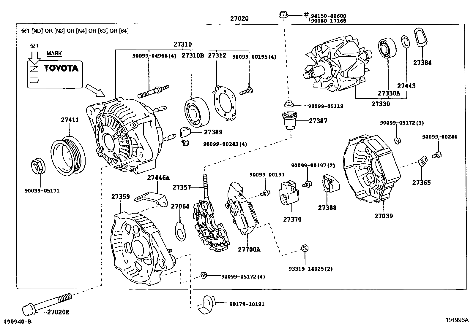 Toyota YARIS Alternator EPC diagram — 191996A