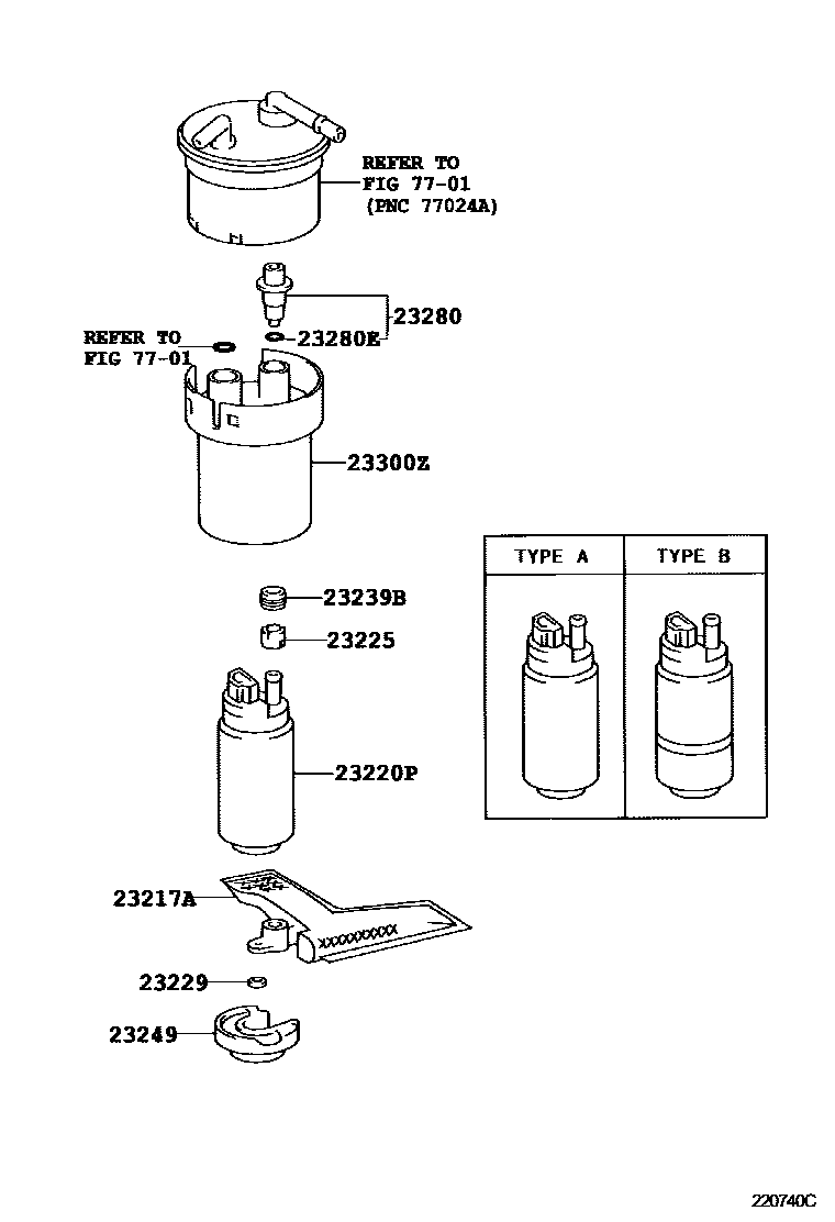 Toyota YARIS 燃油喷射系统 EPC diagram — 220740C