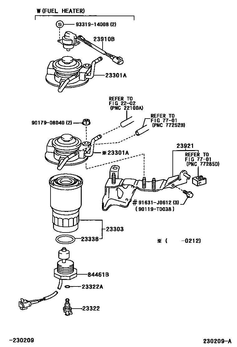 Toyota YARIS fuel filter EPC diagram — 230209A