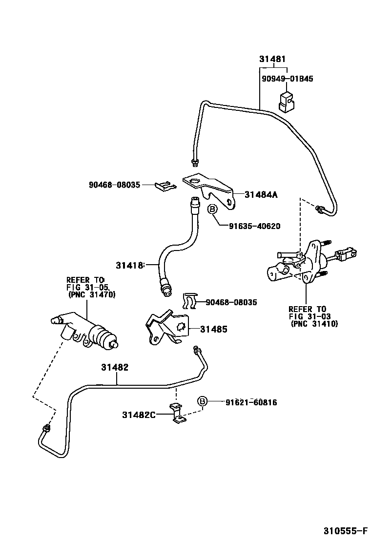 Toyota YARIS 离合器踏板和挠性软管 EPC diagram — 310555F