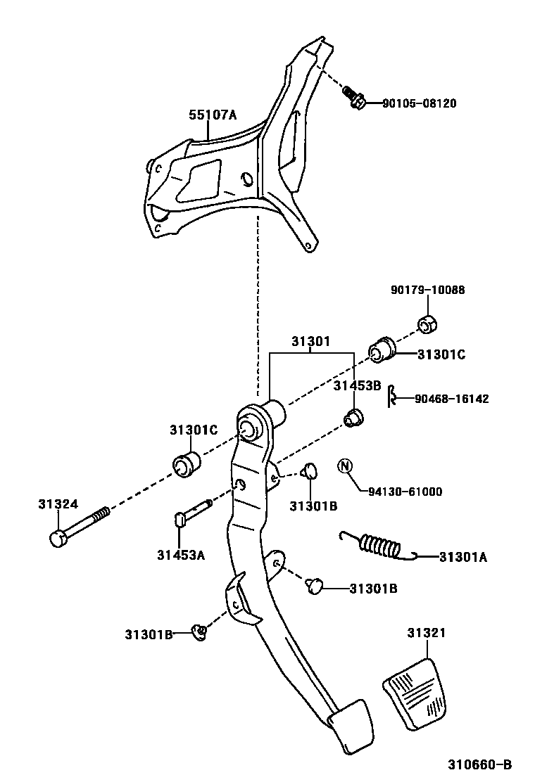 Toyota YARIS 离合器踏板和挠性软管 EPC diagram — 310660B
