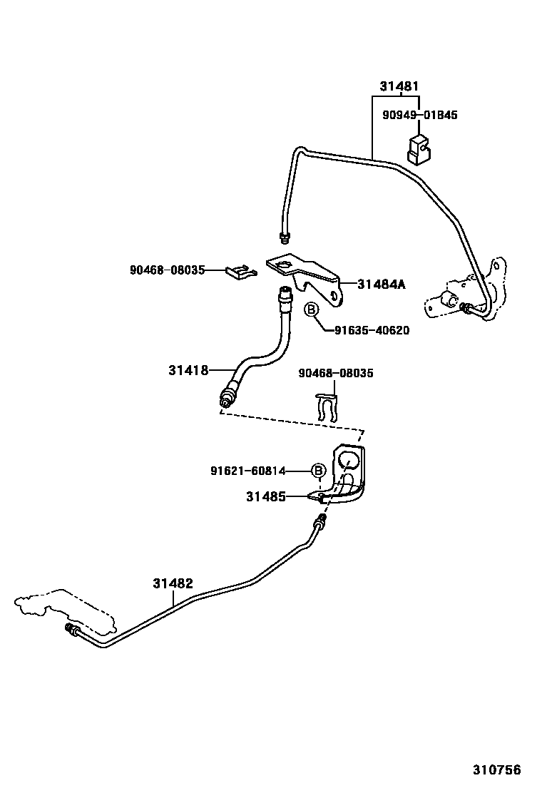 Toyota YARIS 离合器踏板和挠性软管 EPC diagram — 310756