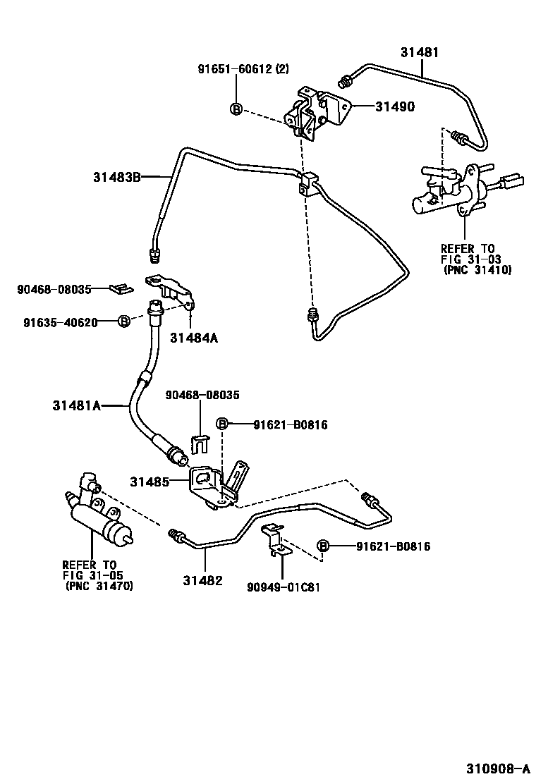 Toyota YARIS 离合器踏板和挠性软管 EPC diagram — 310908A