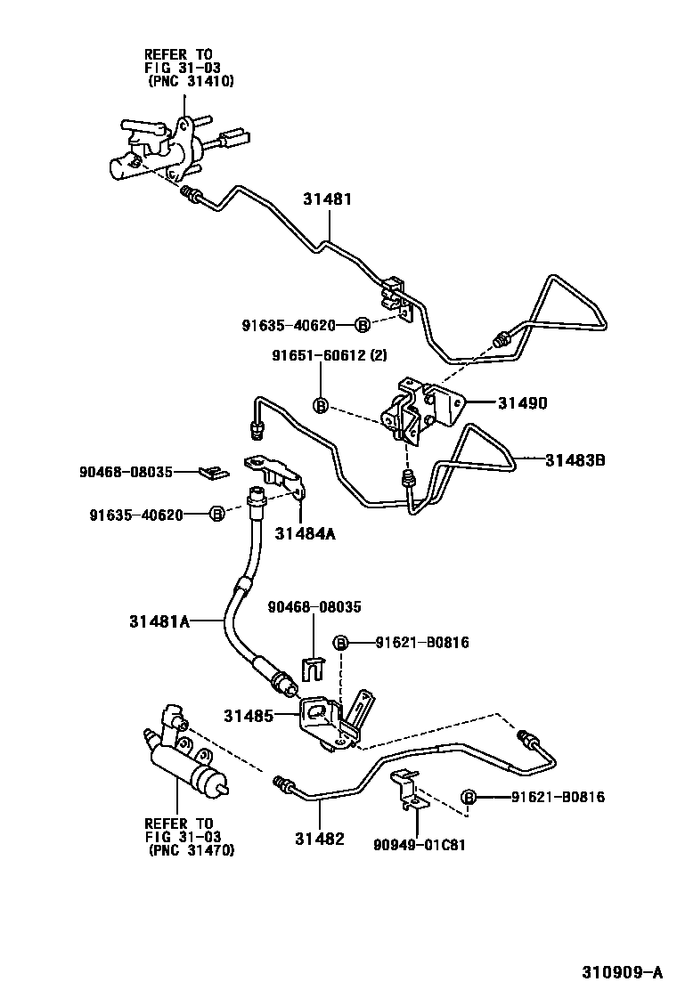 Toyota YARIS 离合器踏板和挠性软管 EPC diagram — 310909A