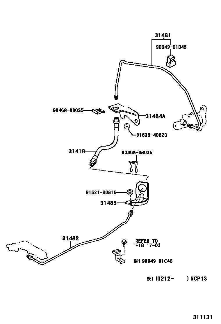 Toyota YARIS 离合器踏板和挠性软管 EPC diagram — 311131