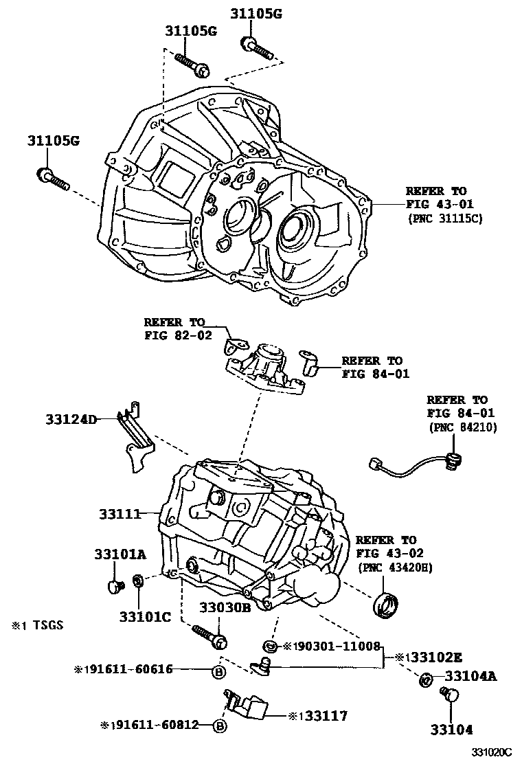 Toyota YARIS 离合器壳和变速器壳(MTM) EPC diagram — 331020C