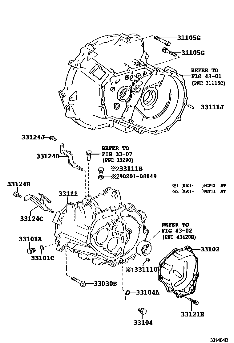 Toyota YARIS 离合器壳和变速器壳(MTM) EPC diagram — 331484D