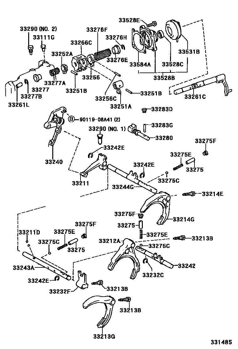 Toyota YARIS 换档拨叉和换档杆轴(MTM) EPC diagram — 331485