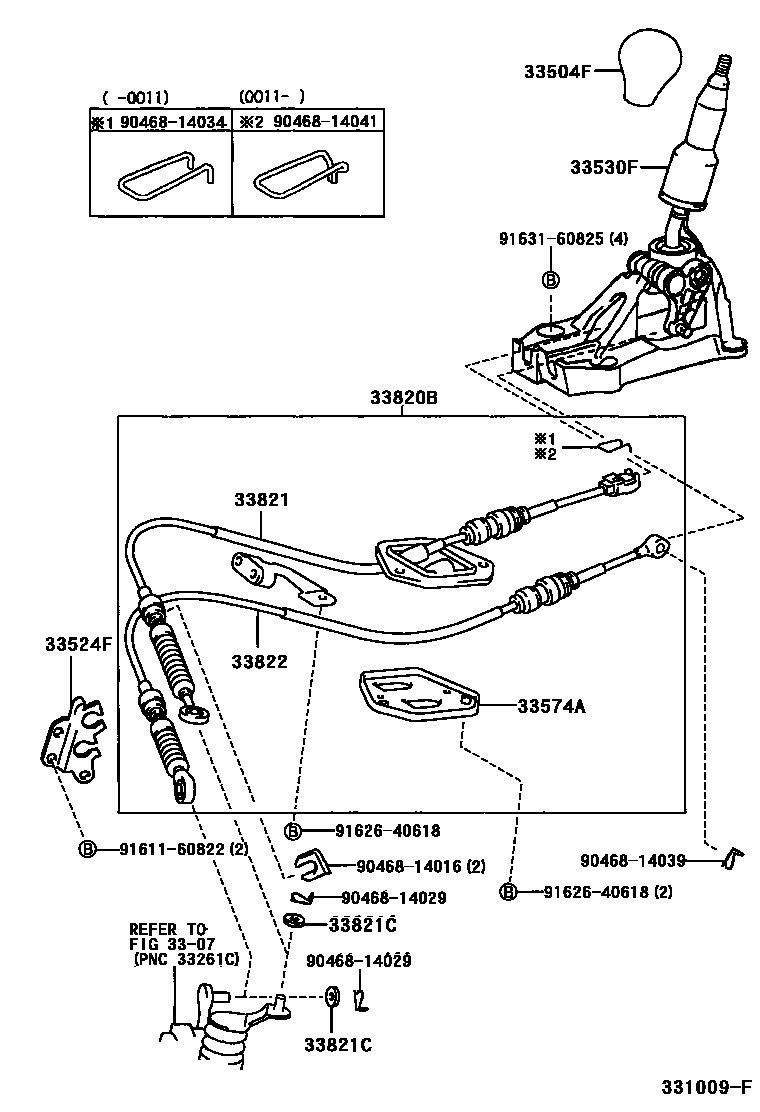 Toyota YARIS Shift Lever & Retainer EPC diagram — 331009F
