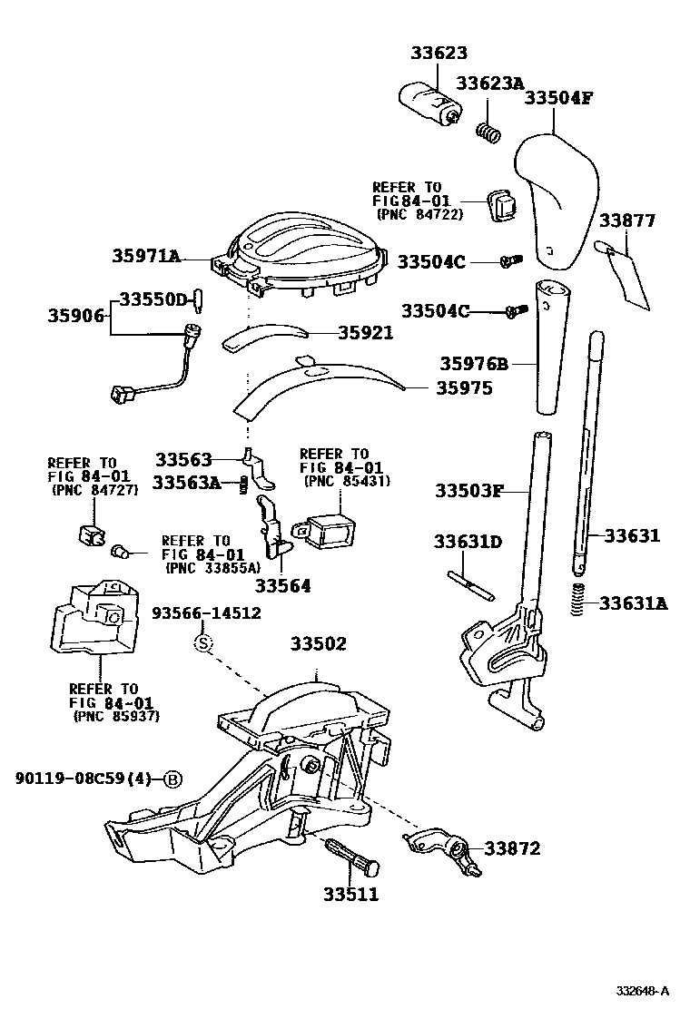 Toyota YARIS Shift Lever & Retainer EPC diagram — 332648A
