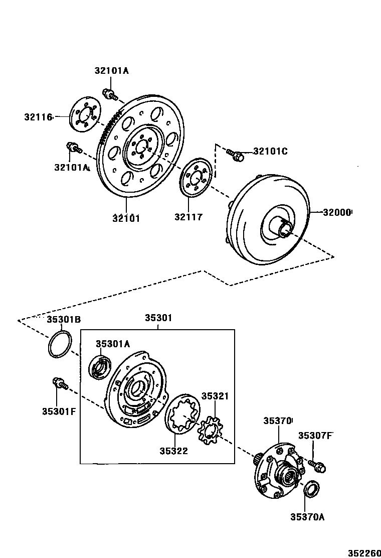 Toyota YARIS 变矩器、前油泵和链条(ATM) EPC diagram — 352260
