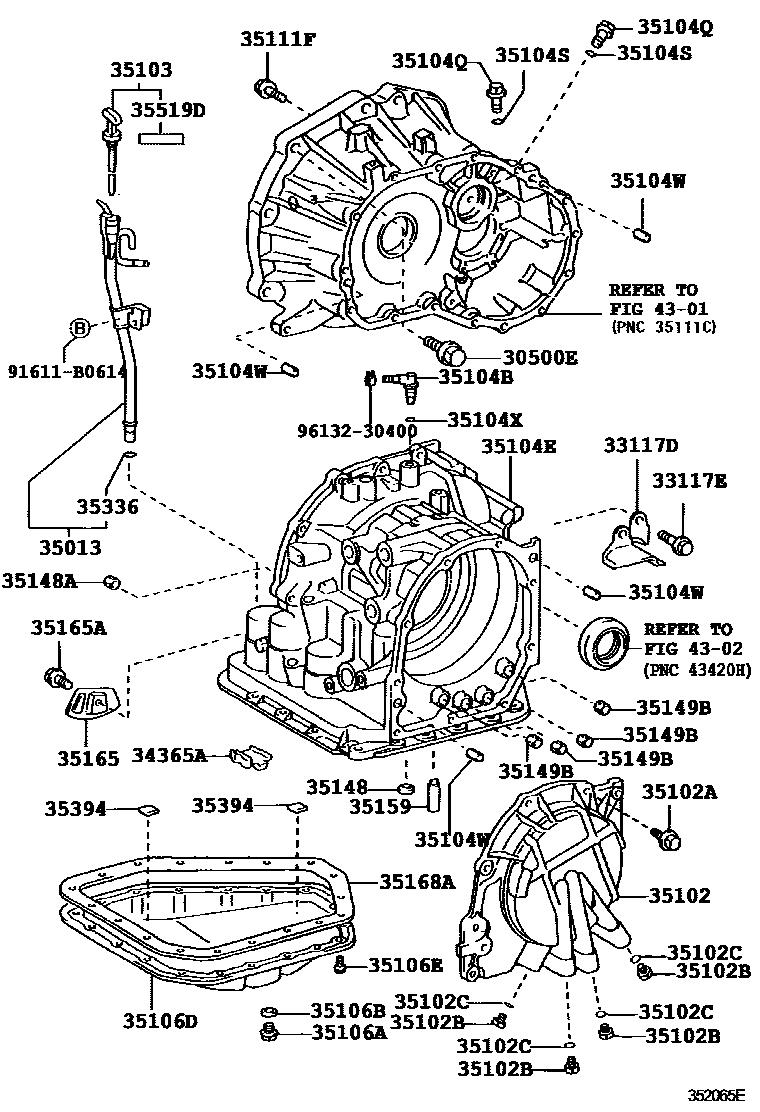 Toyota YARIS 变速器壳和油底壳(ATM) EPC diagram — 352065E