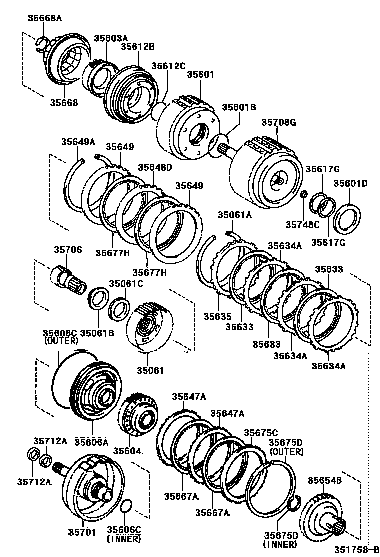 Toyota YARIS 制动带和多片式离合器(ATM) EPC diagram — 351758B