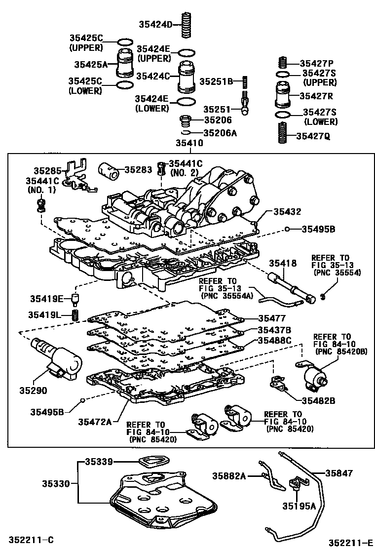 Toyota YARIS 阀体和滤油网(ATM) EPC diagram — 352211E