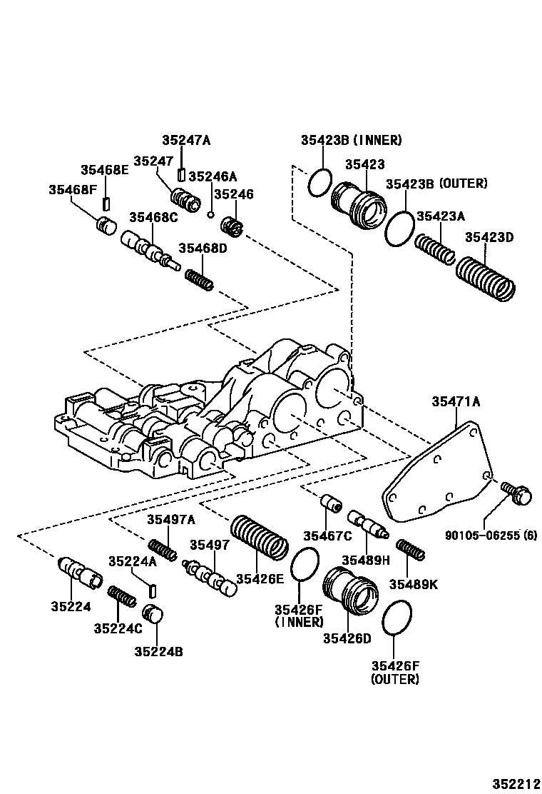 Toyota YARIS 阀体和滤油网(ATM) EPC diagram — 352212