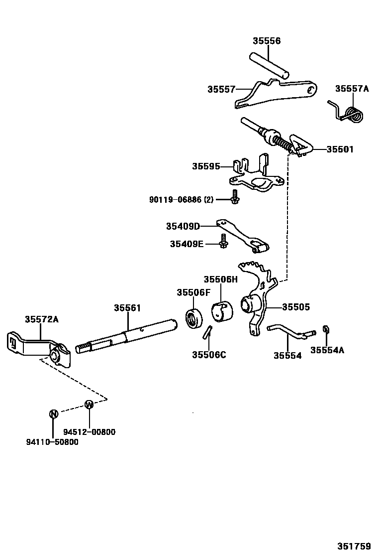 Toyota YARIS 节气阀连杆和阀杆(ATM) EPC diagram — 351759