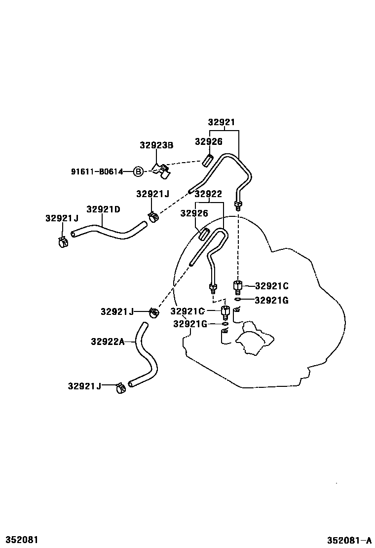 Toyota YARIS 变速器油冷却器和配管(ATM) EPC diagram — 352081A