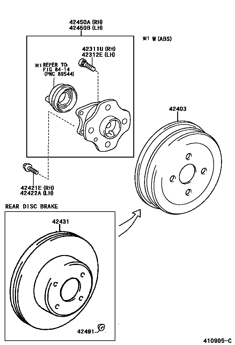 Toyota YARIS 后桥半轴和后桥轮毂 EPC diagram — 410905C