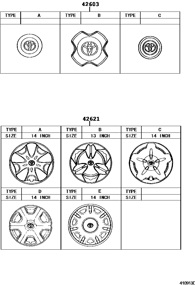 Toyota YARIS 车轮和车轮盖 EPC diagram — 410913D