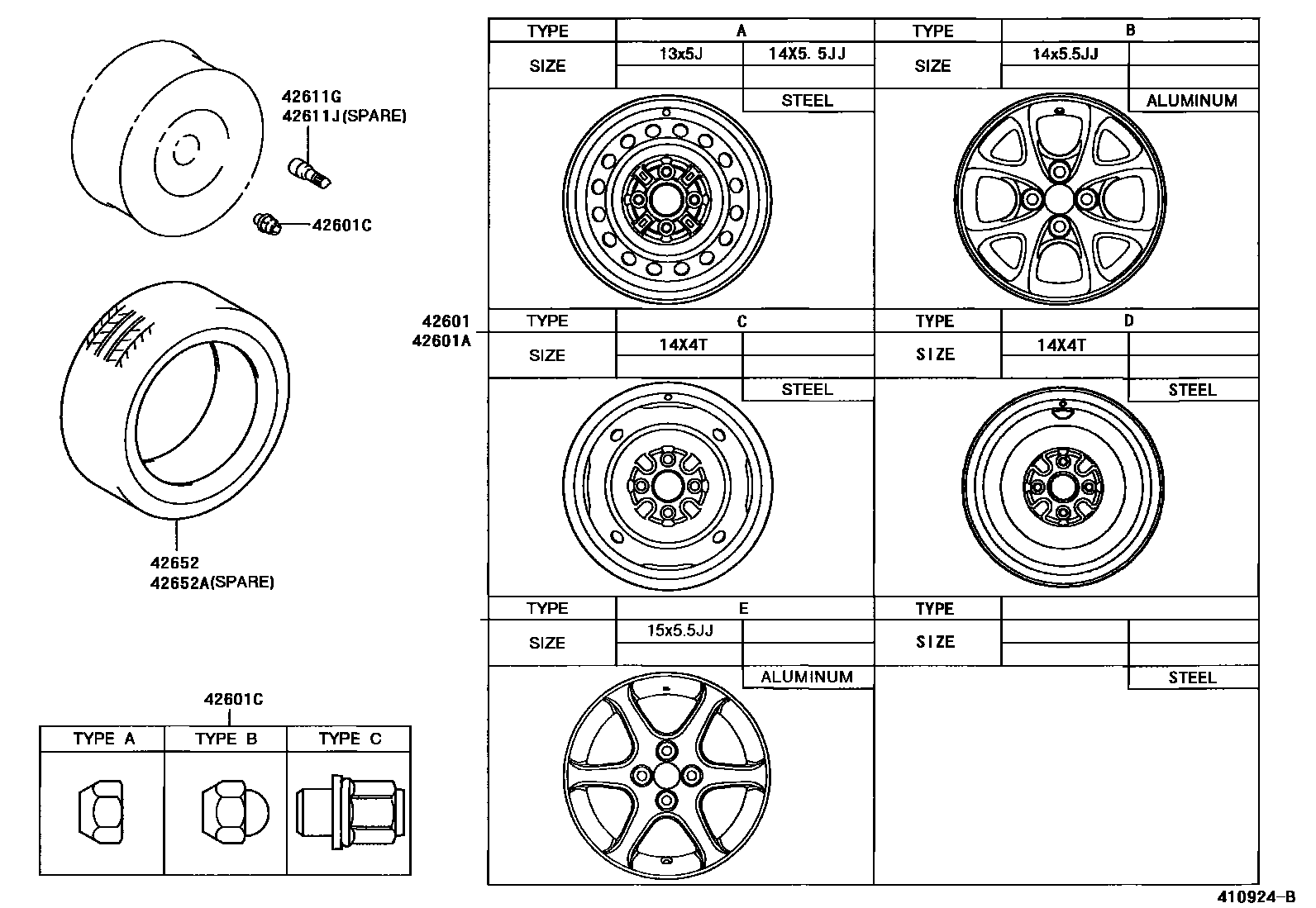 Toyota YARIS 车轮和车轮盖 EPC diagram — 410924B