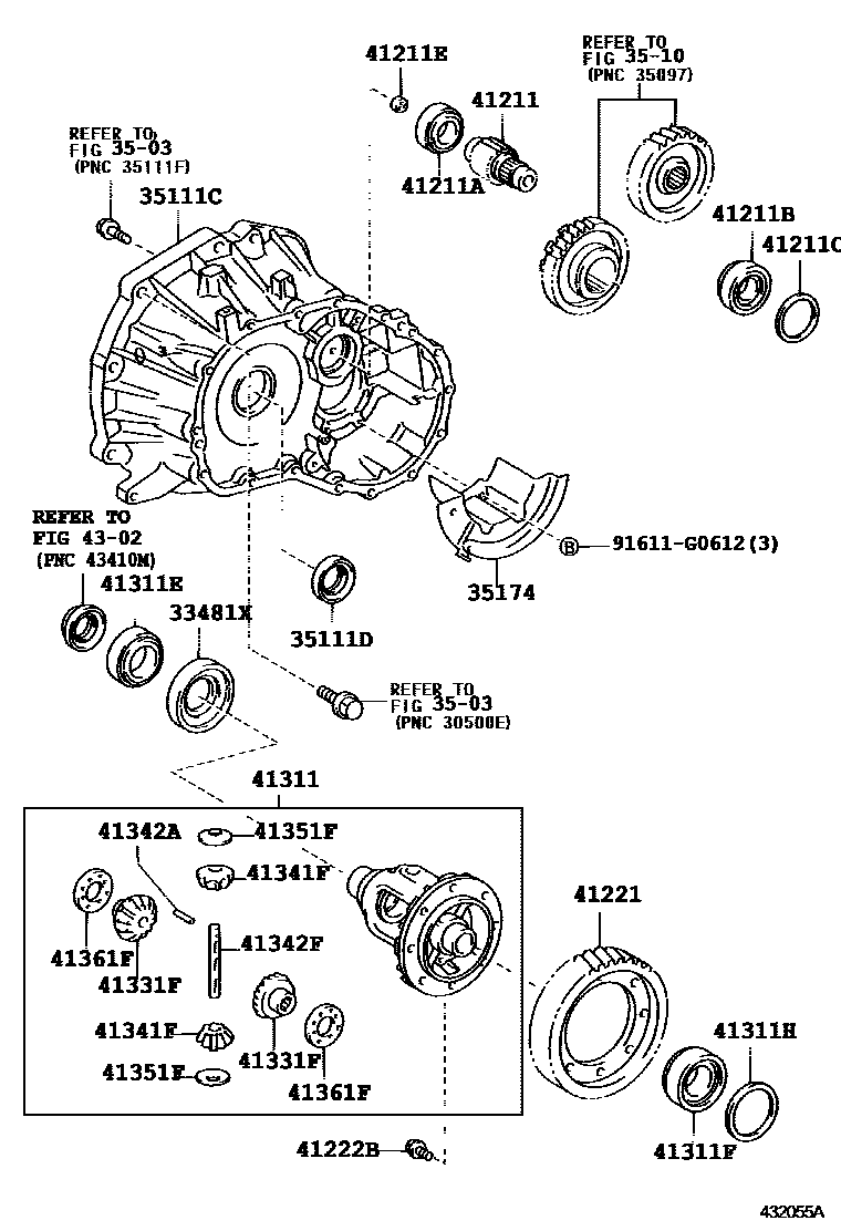 Toyota YARIS 前桥壳和差速器 EPC diagram — 432055A