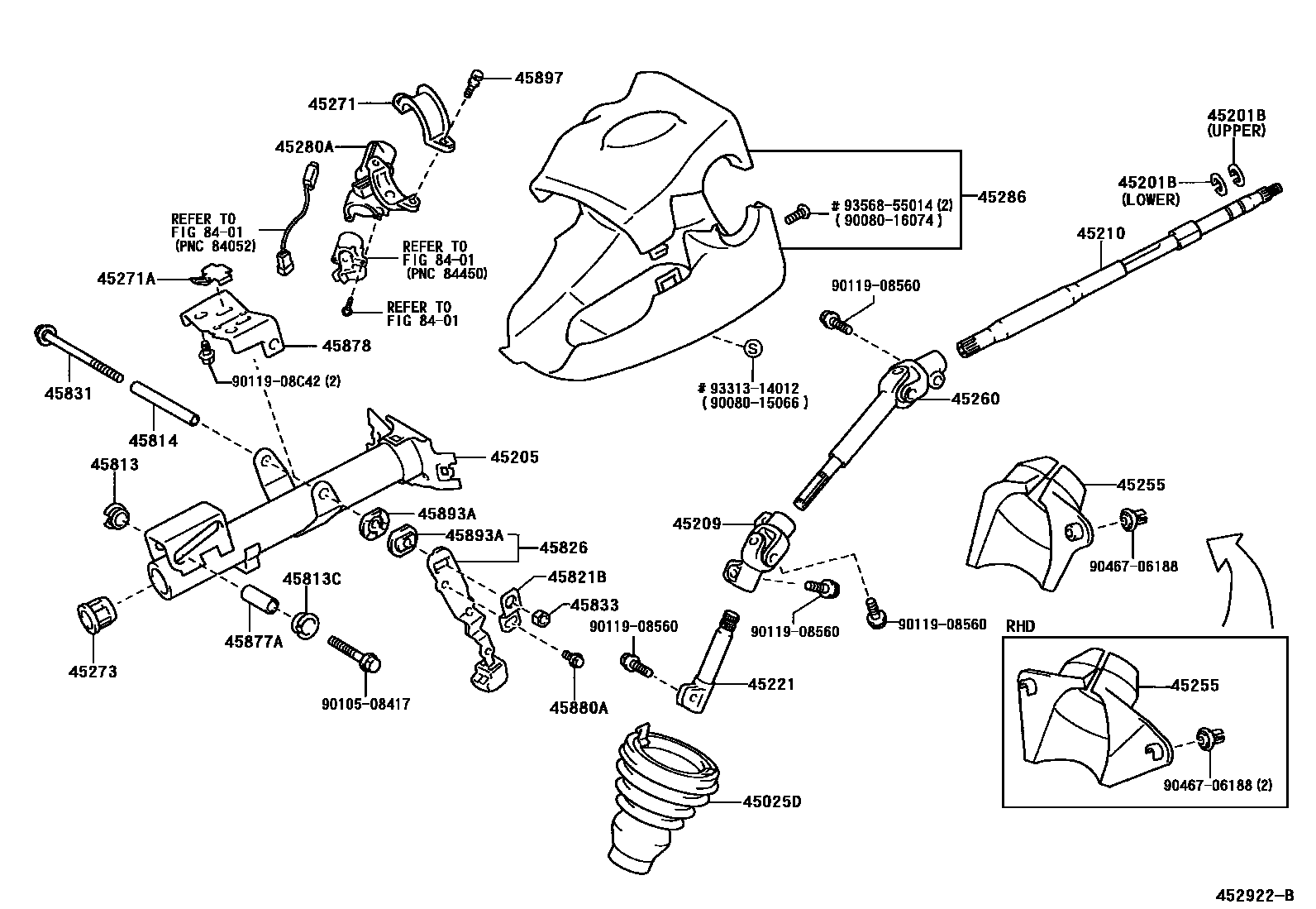Toyota YARIS Steering Column & Shaft EPC diagram — 452922B