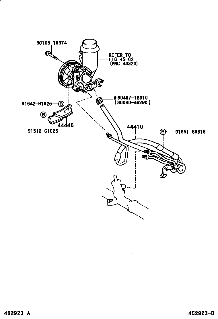 Toyota YARIS 动力转向配管 EPC diagram — 452923B