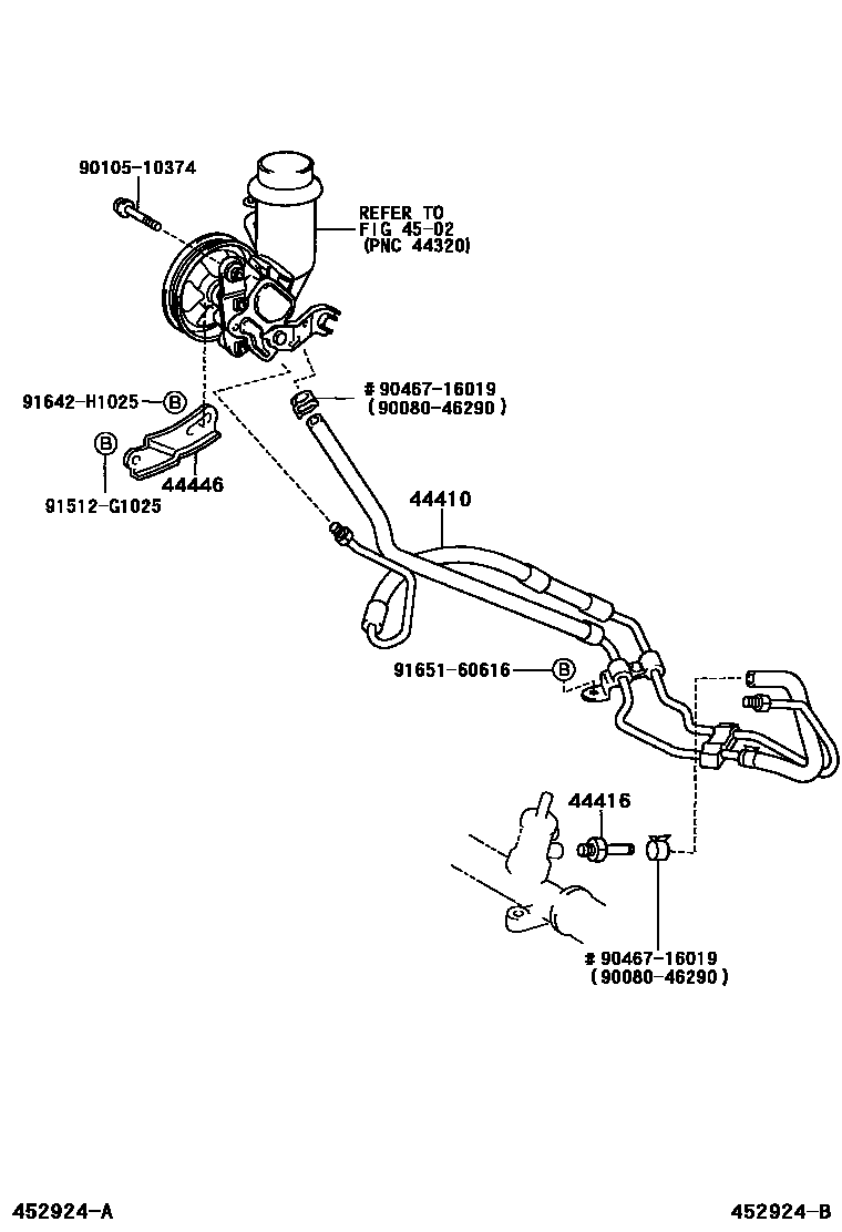 Toyota YARIS 动力转向配管 EPC diagram — 452924B