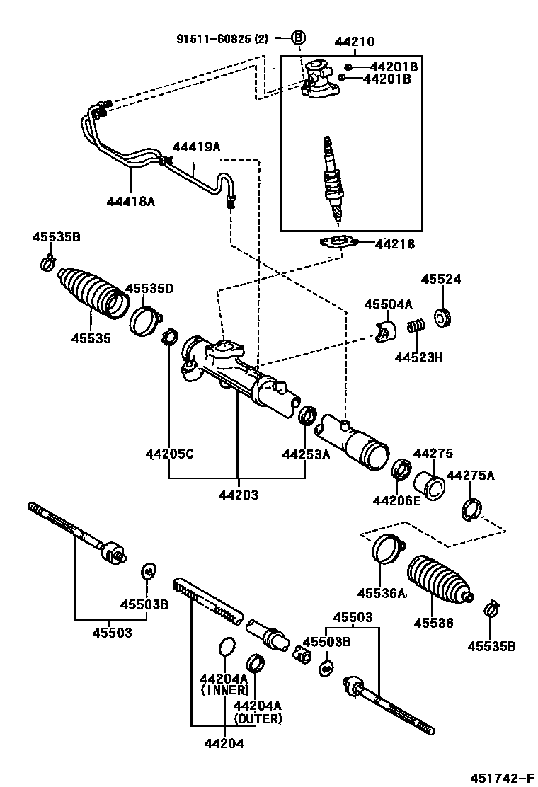 Toyota YARIS 前转向齿轮和连杆 EPC diagram — 451742F