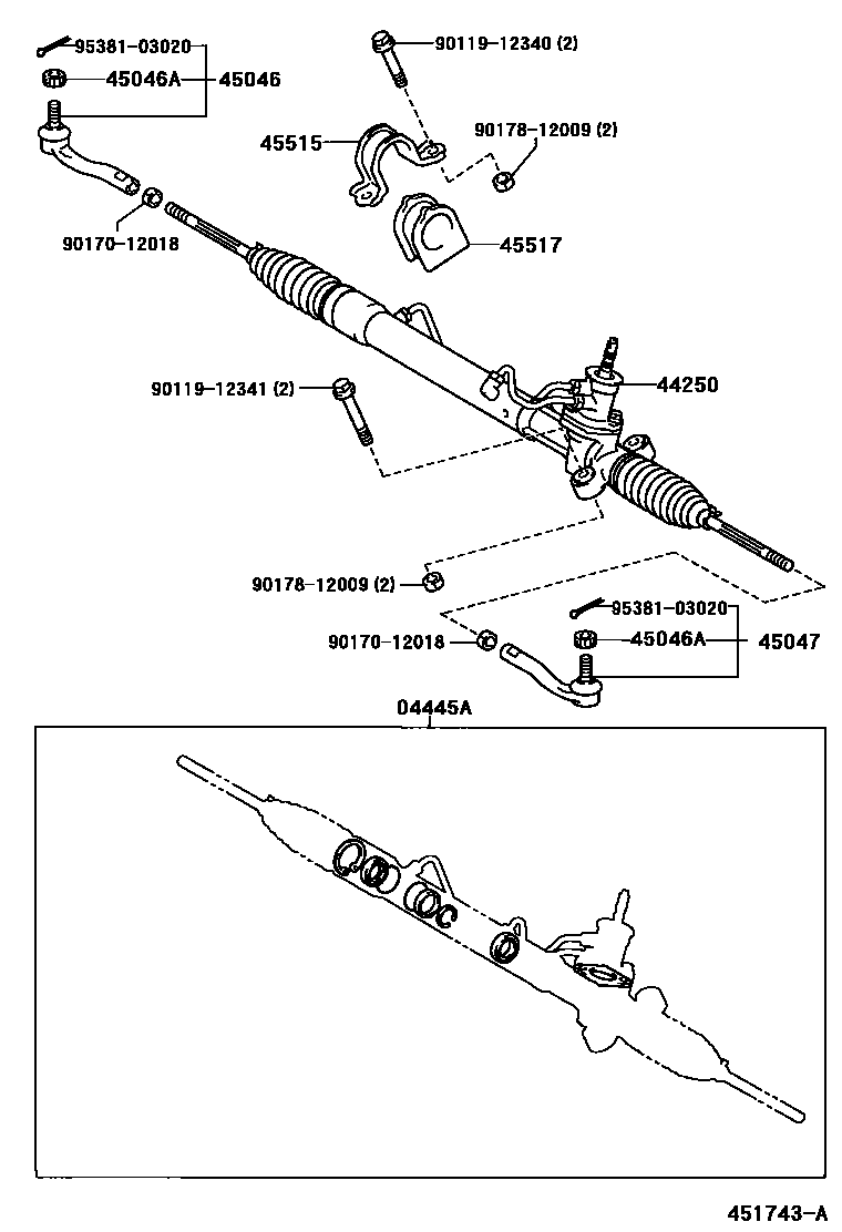 Toyota YARIS 前转向齿轮和连杆 EPC diagram — 451743A