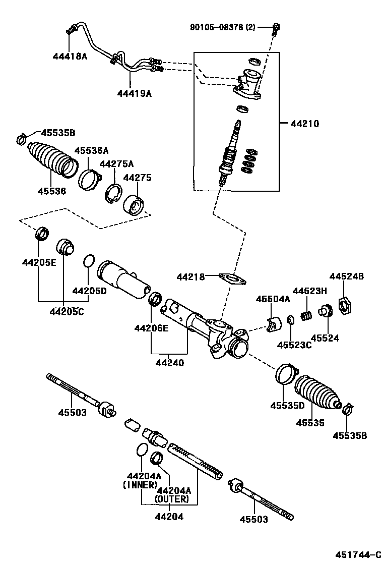 Toyota YARIS 前转向齿轮和连杆 EPC diagram — 451744C