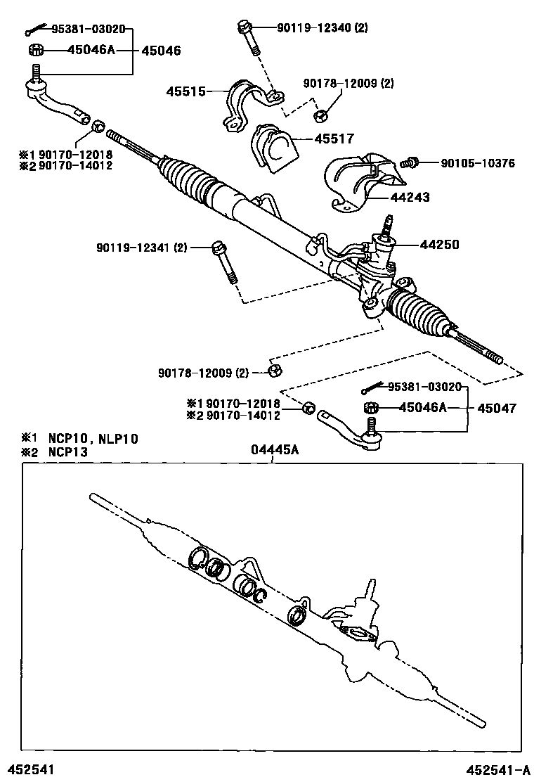 Toyota YARIS 前转向齿轮和连杆 EPC diagram — 452541A