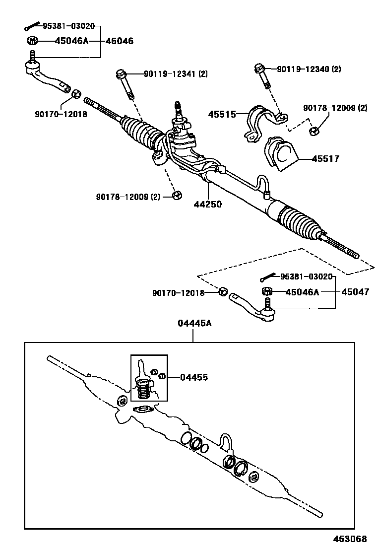 Toyota YARIS 前转向齿轮和连杆 EPC diagram — 453068