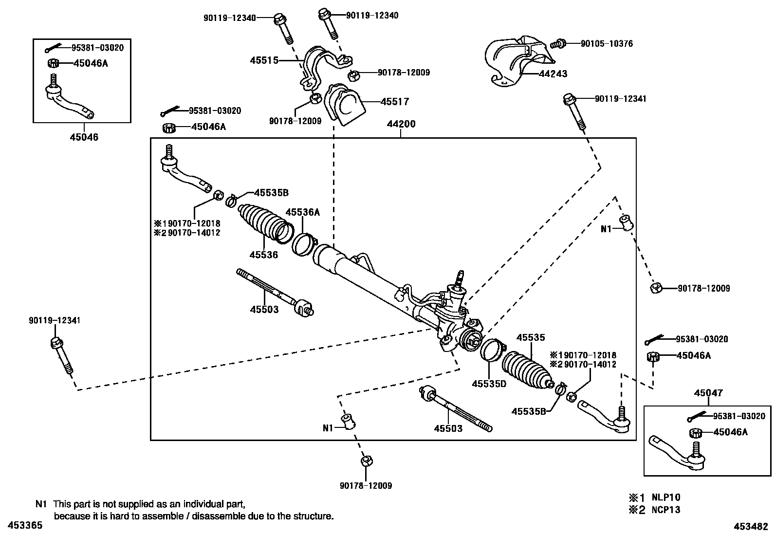 Toyota YARIS 前转向齿轮和连杆 EPC diagram — 453482